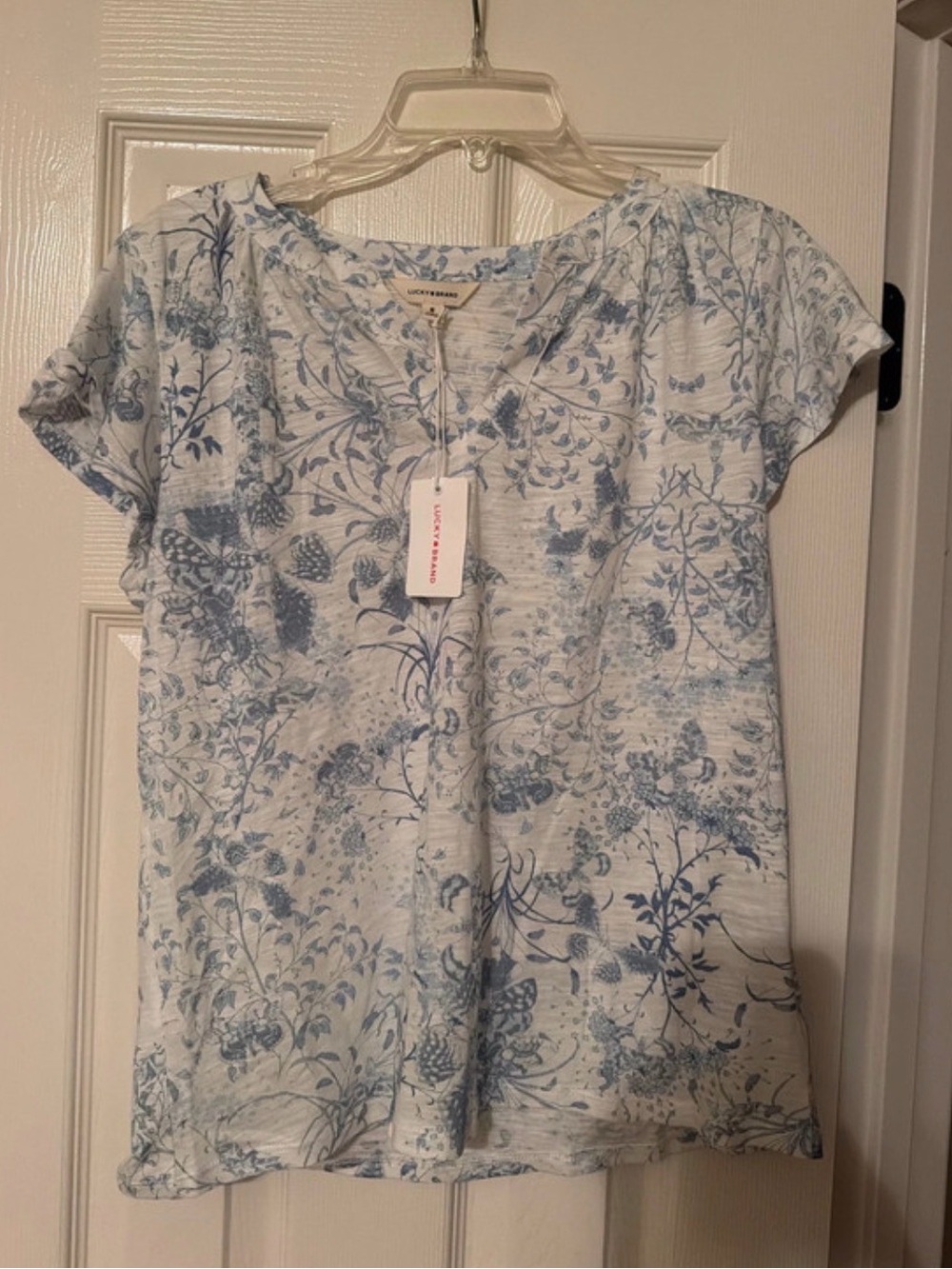 Lucky Brand White Tee with Light Blue Floral Print